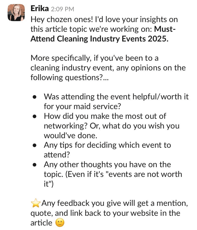 Erika Musser manages SME requests in an internal Slack channel.