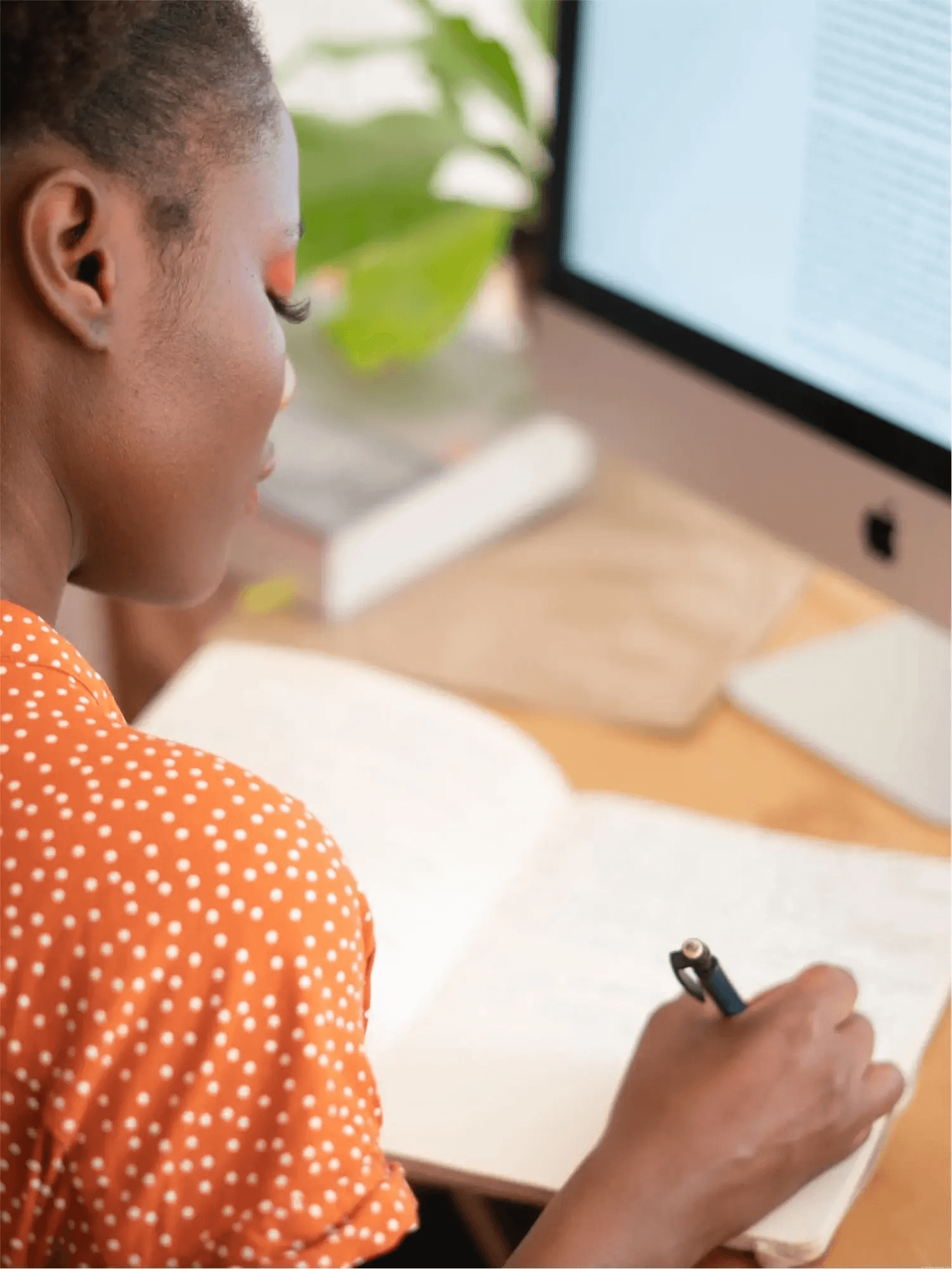 Content writer taking notes.